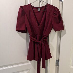 SHEIN Peplum Side-Tie Blouse, Size Small, Burgundy